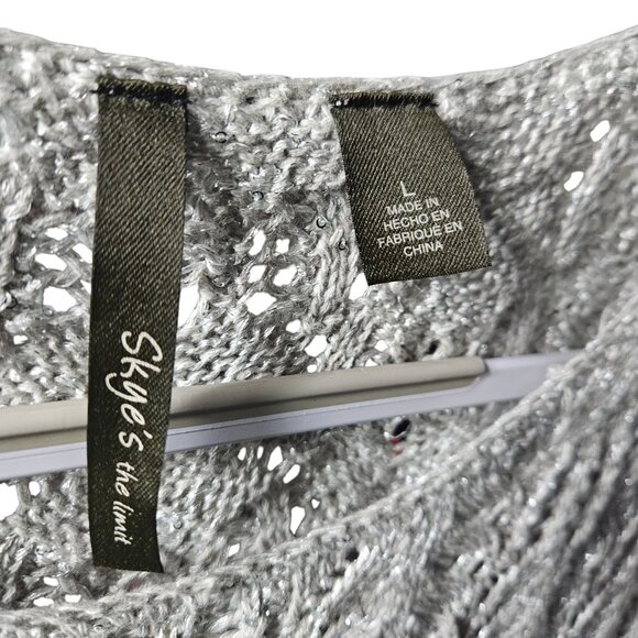 Skyes The Limit Womens Silver Knit Sweater Top With Long Sleeves - Picture 2 of 4